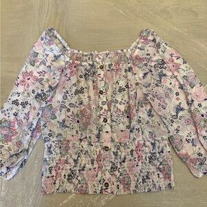 Pink and Purple Paisley Off the Shoulder Peasant Floral Print Top